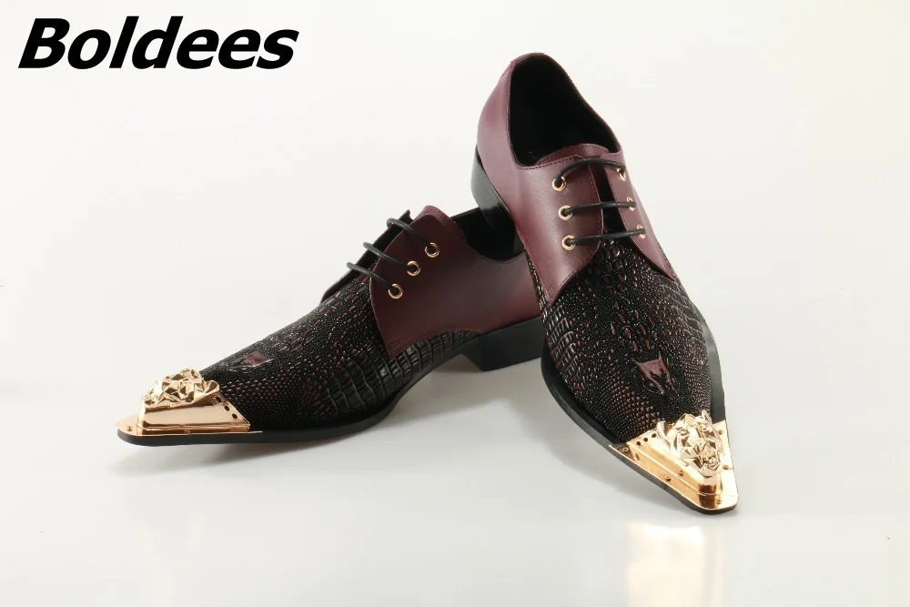

Boldees Trendy Genuine Leather Men Wedding Shoes Lace Up Casual Oxfords Wine Pointed Toe Flats Men's Formal Shoes Big Size Hot