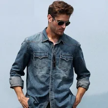 2017 neu kommen herbst wasser waschen vintage jeanshemd männlichen reiner baumwolle lose langarm freizeithemd