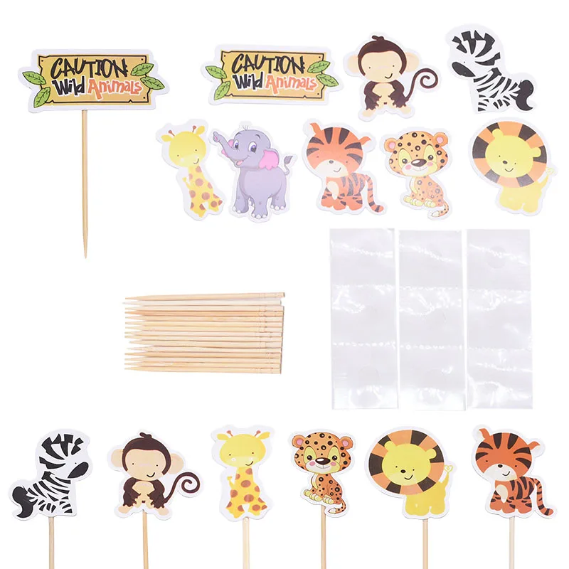 5 Set 40pcs Cartoon Animal Cupcake Topper Cake Picks DIY Insert Card for Safari Jungle Party Cake Decoration Kids Birthday Favor