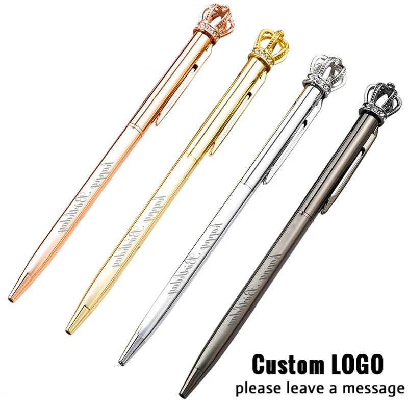 

Cute Crown Metal Ballpoint Pens Customized Logo Gel Pen Creative Birthday Gifts Pen With Box School Office Writing Supplies