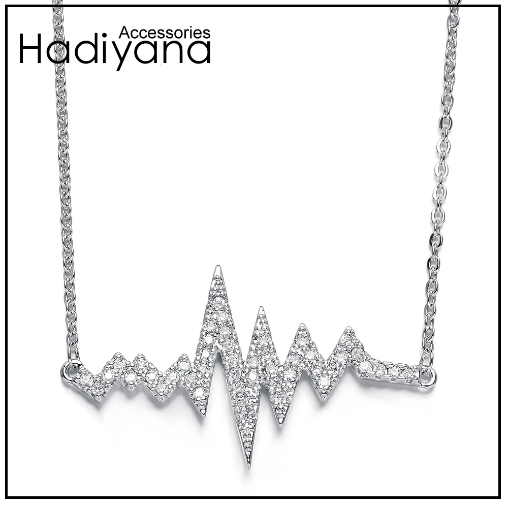 HADIYANA кубический циркон крюк сердцебиение форма камни бренд дизайн кулон ожерелье белое золото Леди Кристалл Панк Мода XL212