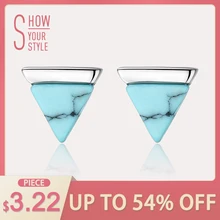 CZCITY Real Sterling Silver 925 Stud Earrings for Women Triangle Created Turquoise Petite Post Earring Female Dating Jewellery 