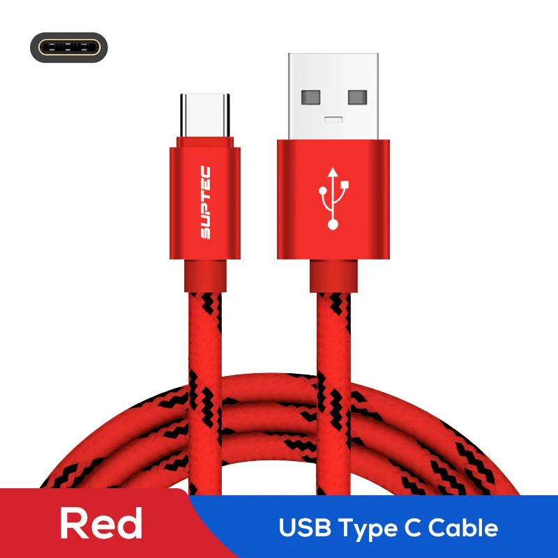 SUPTEC usb type-C кабель для Xiao mi Red mi Note 7 mi 9 провод для быстрого заряда type-C кабель зарядного устройства для samsung S10 S9 huawei P30 - Цвет: Red
