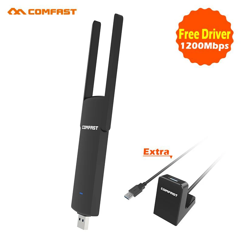 

2017 comfast Powerful Free Driver Mini Wifi 1200Mbps 2.4G+5.8G ac Wireless USB Adapter can match USB3.0 Extension Cable base use