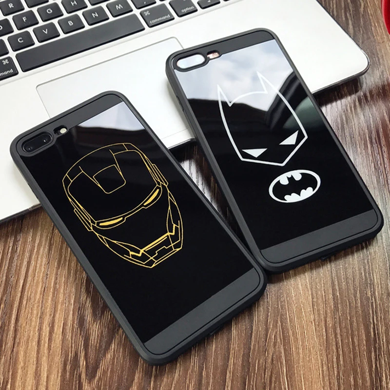 

JAMULAR Black Silicone Soft Phone Case for iPhone 7 8 Plus X Mirror Iron Man Batman Back Cover for iPhone 6 6s Plus X 10 Shell
