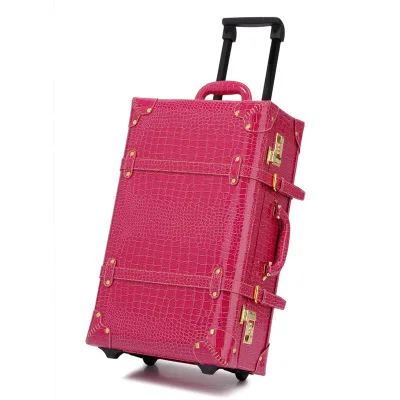 PU винтажный кожаный багаж для путешествий, 1" 22" 2" корейские багажные сумки на колесиках универсальные, свадебная красная коробка для чемодана - Цвет: 24 Inches Hot Pink