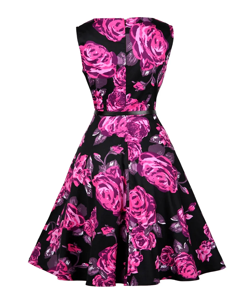 Kostlish 2017 New Summer Dress Women Floral Print Audrey Hepburn 50s 60s A-Line Vintage Dress Sleeveless Party Dresses Plus Size (133)