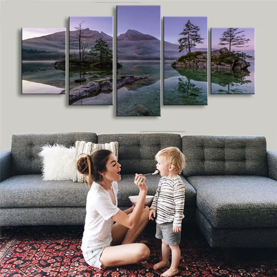 

Modern HD Printed Posters Home Decor 5 Panel Tree Landscape Living Room Tableau Wall Art Modular Canvas Pictures Paintings