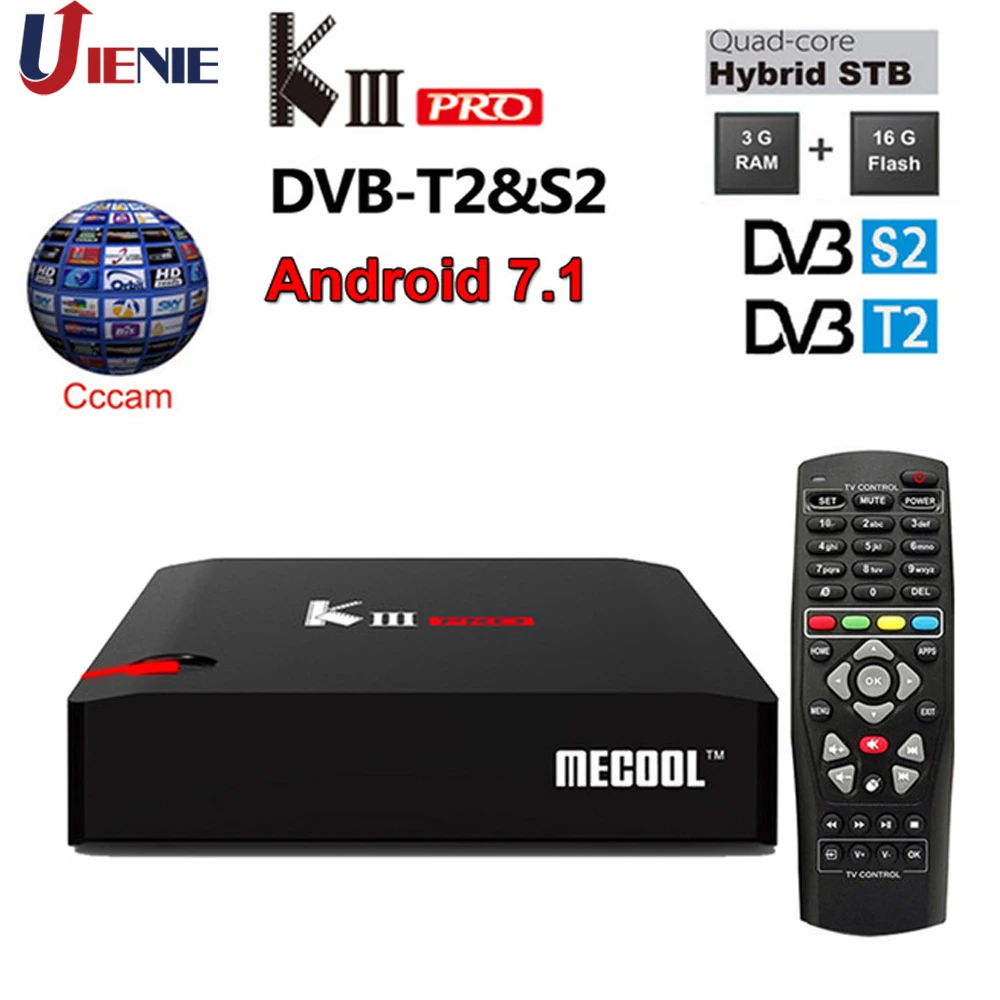 KIII PRO DVB-S2 DVB-T2 DVB-C декодер Кода Android 7,1 ТВ коробка 3 Гб оперативной памяти, 16 Гб встроенной памяти, K3 Pro Amlogic S912 4K комбинированный набор компьютерной приставки к телевизору