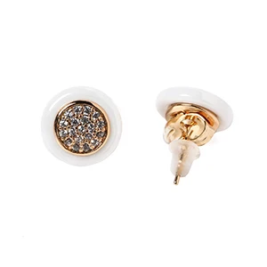 Новая мода 585, розовое золото, здоровые серьги-гвоздики из керамики, с украшением, AAA стразы, круглые женские серьги - Окраска металла: White Earrings
