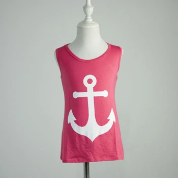

Custom Infant Girls Soft Cotton t-shirt summer Holiday Dress Round Neck lovely baby bowknot sleeveless vest anchor tee top