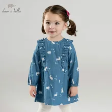 DB10518 dave bella/весенние платья принцессы для малышей, платье лолиты для девочек, детское платье с длинными рукавами высокого качества джинсовое синее платье