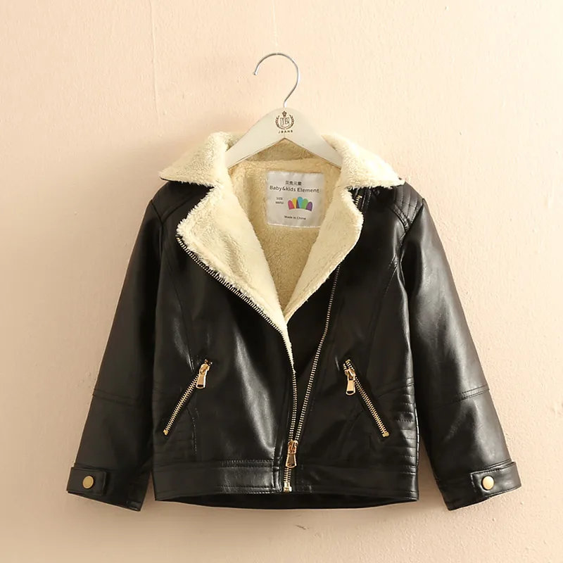 

Girl Coat 2018 Winter Warm New Fashion 3 4-8 10 12 Years Teenage Child Tops Faux Leather Plus Velet Jacket For Kids Baby Girls