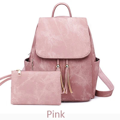 Модный комплект из 2 предметов, женский кожаный рюкзак, школьный ранец для девочек-подростков, женский рюкзак с кисточкой, Bolsas Mochilas