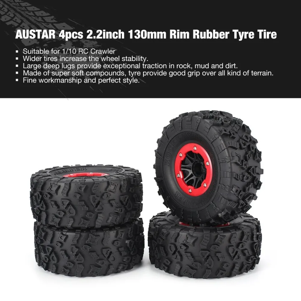 

AUSTAR 4pcs AX-4021E 130mm Rim Rubber Tyre Tire Wheel Plastic Hub for 1/10 RC Crawler Model HSP HPI Spare Parts Accessories fz