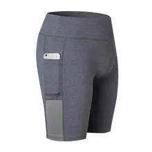 Для женщин полиэстер шорты для йоги боковые карманы Фитнес бег эластичные Высокая талия узкие шорты для женщин тренажерный зал на свежем воздухе быстросохнущая спортивная одежда