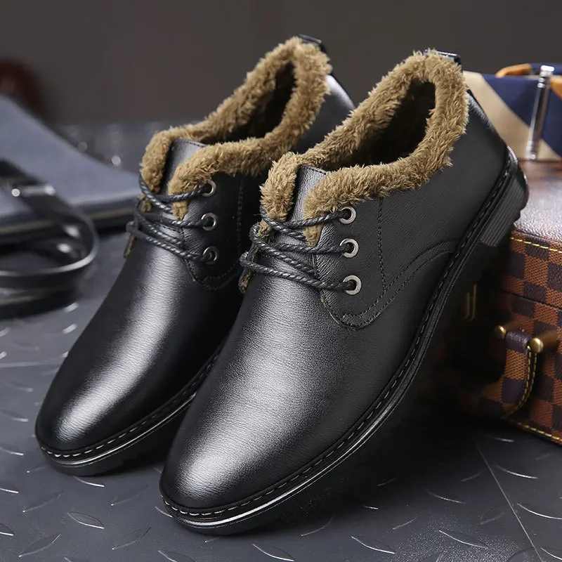 Autumn Winter 2017 New Warm Dress Shoes Sewing Mens Leather Plush Formal Sapato Social Masculino High