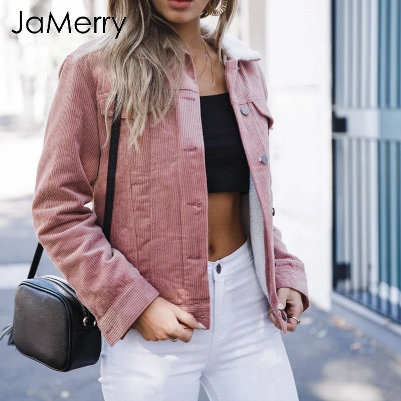 JaMerry Fashion winter wool women jacket coat Lambs casual corduroy coats female Warm turn down collar winter thick coat 2018