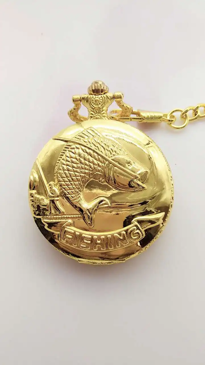 Vintage Golden Cute Fish Design Pocket Watch Quartz Gift P5363 Pocket