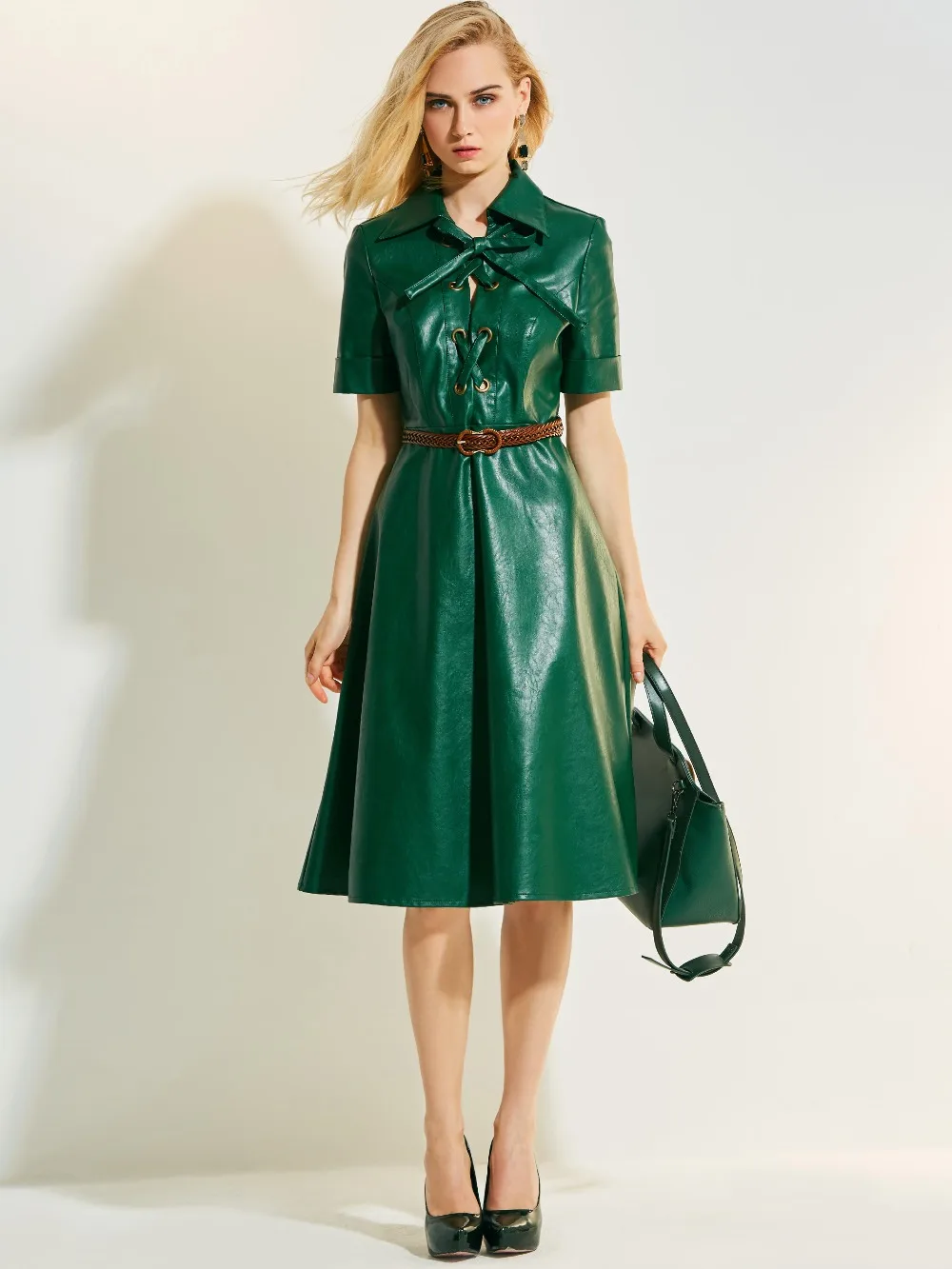 Elegant PU dress Slim 2018 sprint bow short