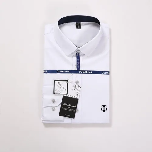 Dudalina, мужская рубашка, Camisa Social Masculina, жаккард, вышивка логотипа, длинный рукав, Бизнес Стиль, повседневные рубашки для мужчин, известный бренд - Цвет: IN-1711WHITE