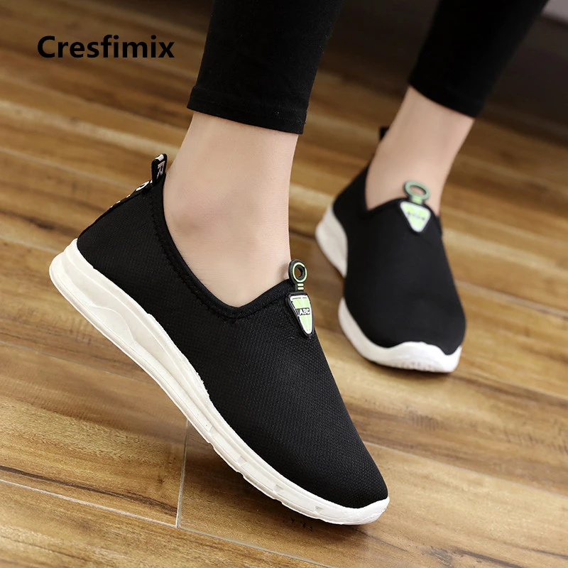 Cresfimix zapatos de mujer women cute black breathable flat shoes lady comfortable slip on shoes leisure cool grey shoes  a427