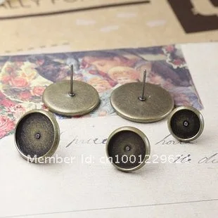 Antique bronze plated 200pcs 16mm earring cabochon cameo setting blanks post with bullet stoppers studs diy findings | Украшения и