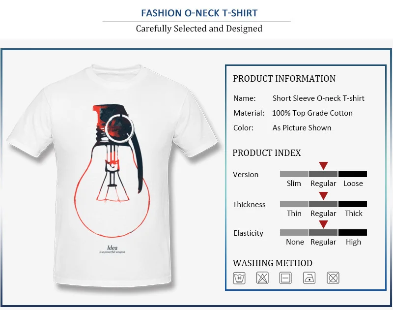 Simple Style Tops T Shirt for Men New Coming Summer Fall Crew Neck 100% Cotton T-shirts Idea is a powerful weapon Crazy Tee-Shirts Idea is a powerful weapon