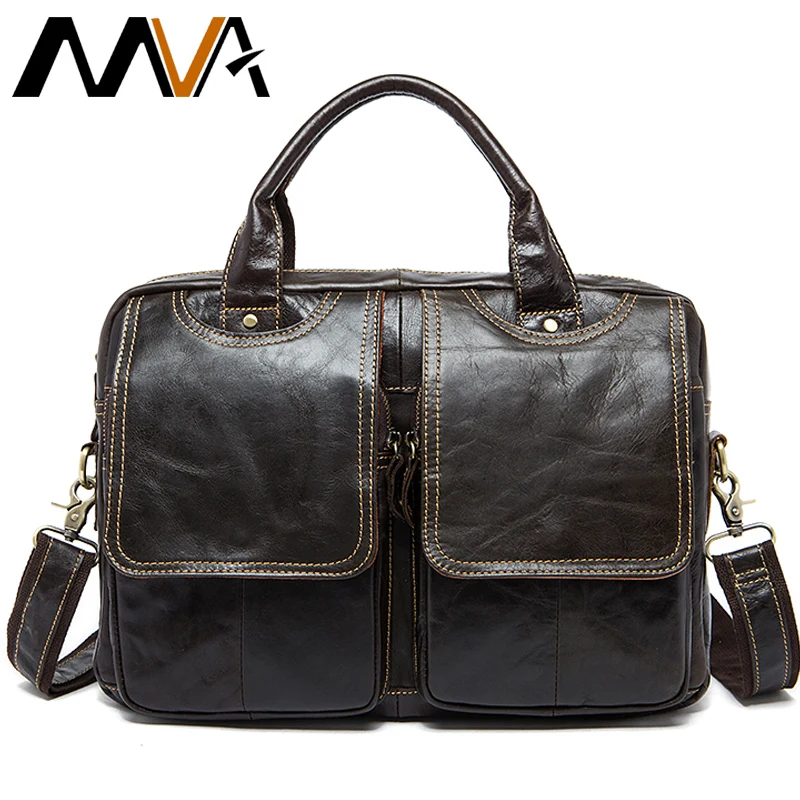 MVA Men's Briefcase bag men's Genuine Leather bags male man 14inch business Laptop bag for men briefcases leather bags 8002-1