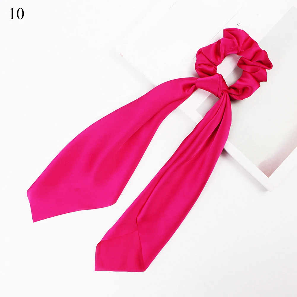 summer Ponytail Scarf Elastic Hair Rope for Women Hair Bow Ties Scrunchies Hair Bands Flower Print solid Ribbon Hairbands - Цвет: 10