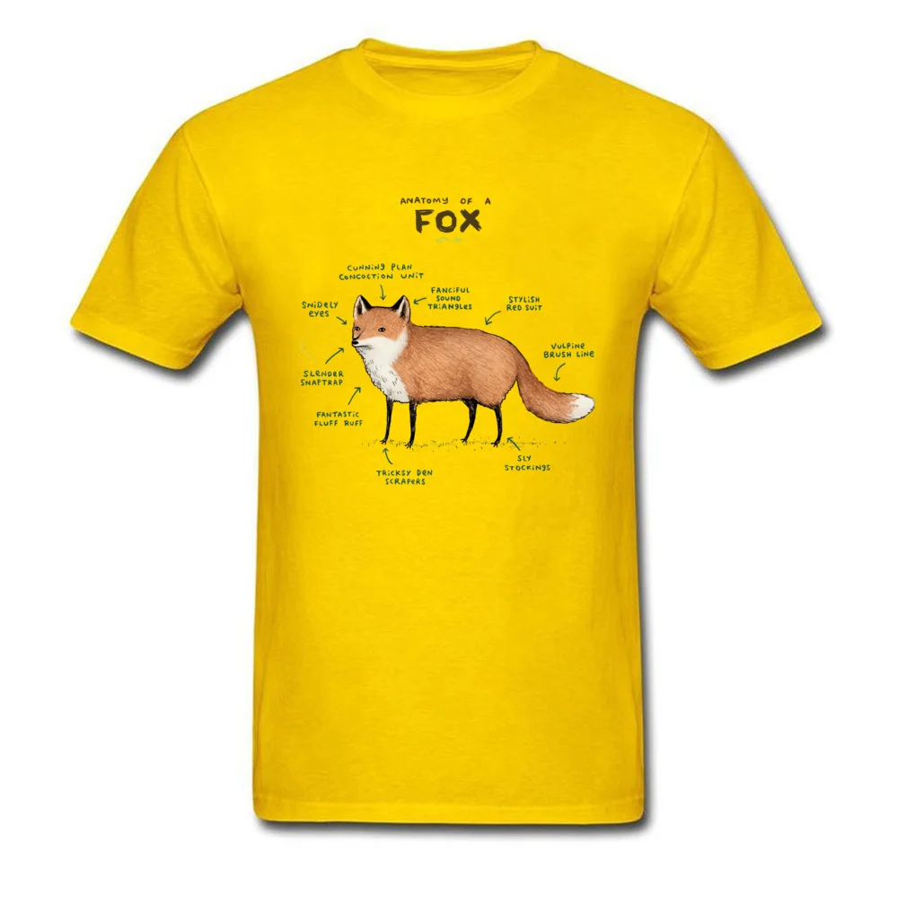 Anatomy of a Fox 3D Printed Tops Tees Short Sleeve for Men Pure Cotton Thanksgiving Day Crew Neck T Shirts Unique Tees Family Anatomy of a Fox yellow