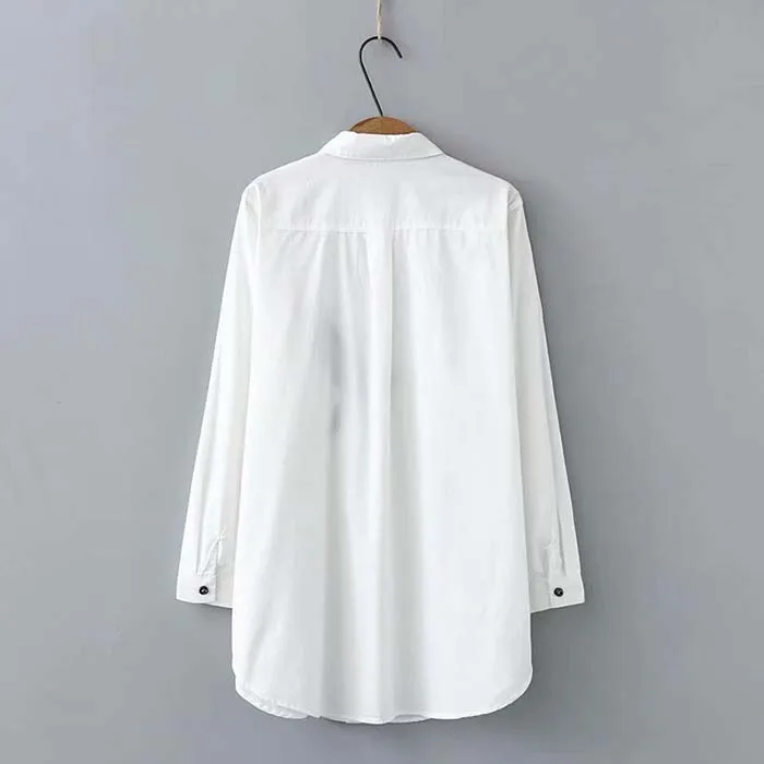 Plus size bird Embroidery women loose blouse spring autumn casual ladies cotton white shirts female tops