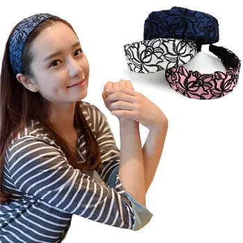 

Stylish Women Girl Wide Hair Band Embroidery Rose Headband Headwear Hairband Dark Blue