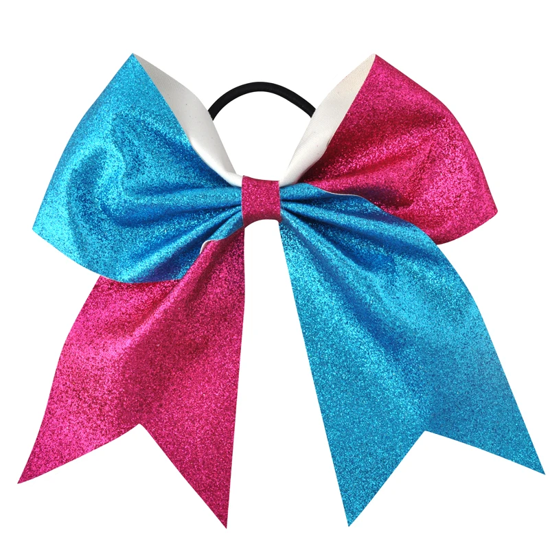 1PC 7Inch 2Color Mix Girls Boutique Solid Glisten Cheerleading Bow Hair Ring Elastic Hair Bands Hair Bows Women Hair Accessories