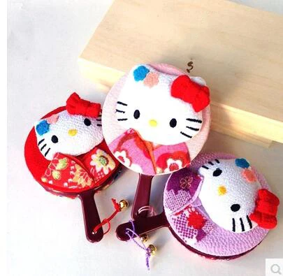 

10 Pcs Cartoon Japan Kimono Style Home Makeup Mirror Color Random WIth Small Bell