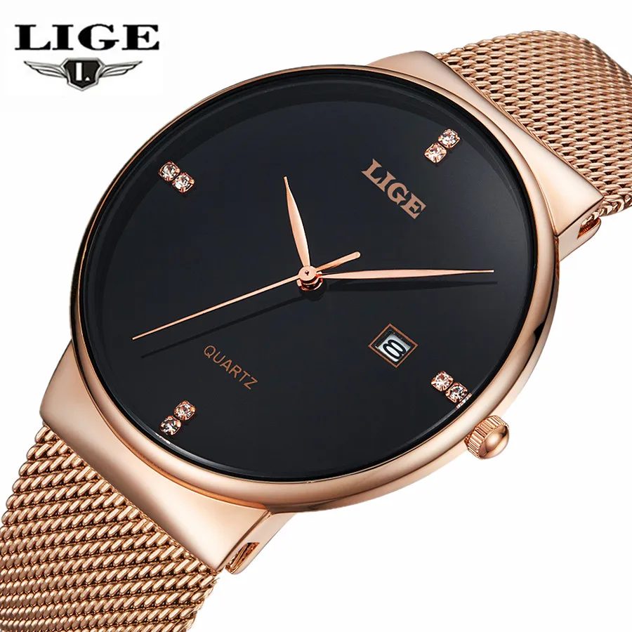 

LIGE Brand Men's watches simple dress quartz watch men steel mesh strap quartz-watch Ultra-thin ultra clock relogio masculino