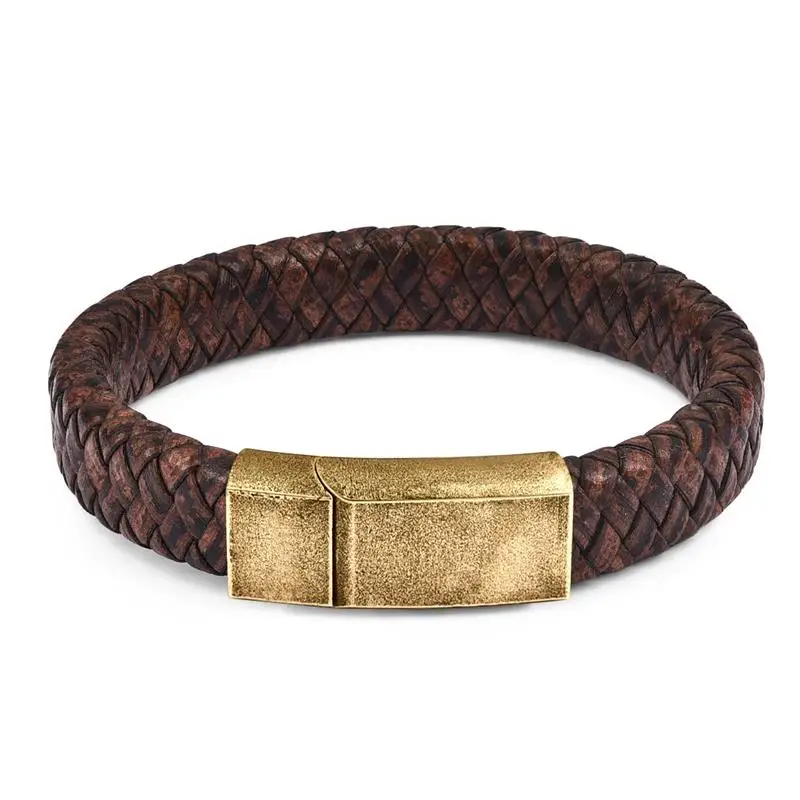 Jiayiqi Панк мужские ювелирные изделия коричневый плетеный кожаный браслет нержавеющая сталь Магнитная Застежка модные браслеты 18,5 см - Окраска металла: 3