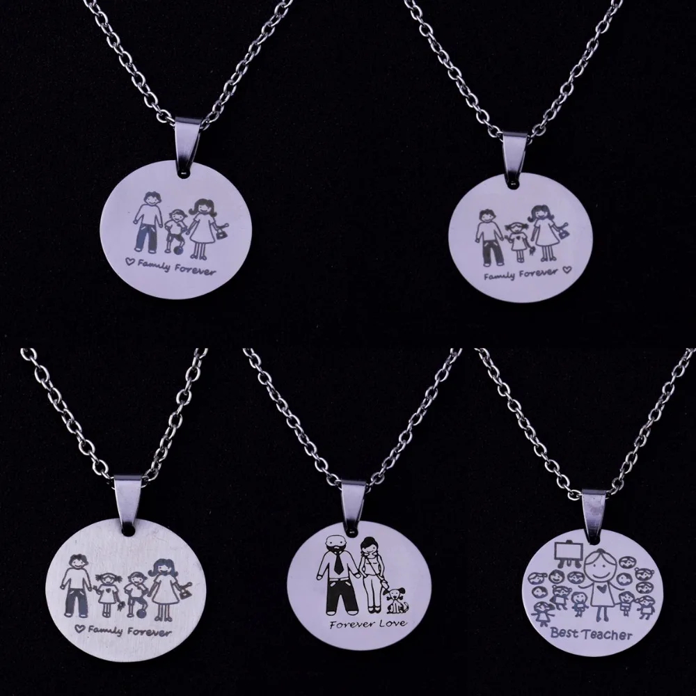Family Forever Pendant Chain Necklace Jewelry Mom Dad Daughter Son Birthday Gift
