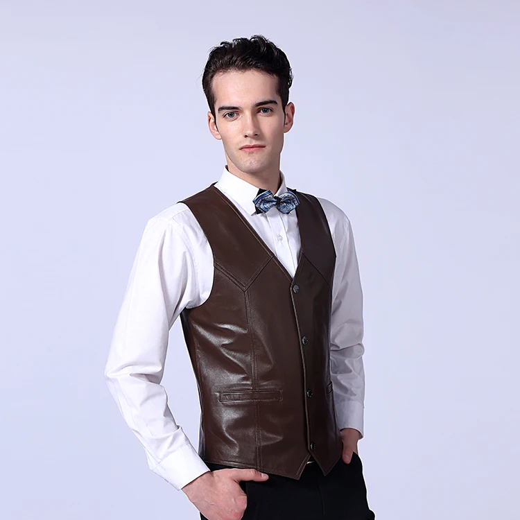 Male vest genuine sheepskin leather vest leather waistcoat fashion