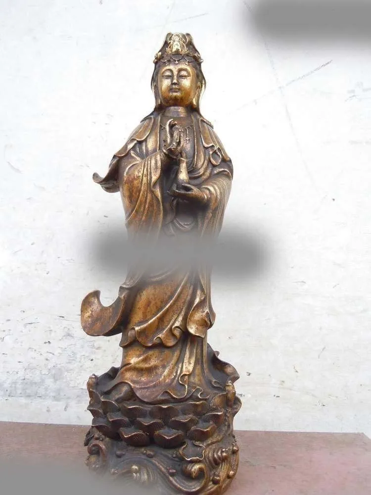 

17" China bronze gild carved finely Kwan-yin Bodhisattva buddha Sculpture statue