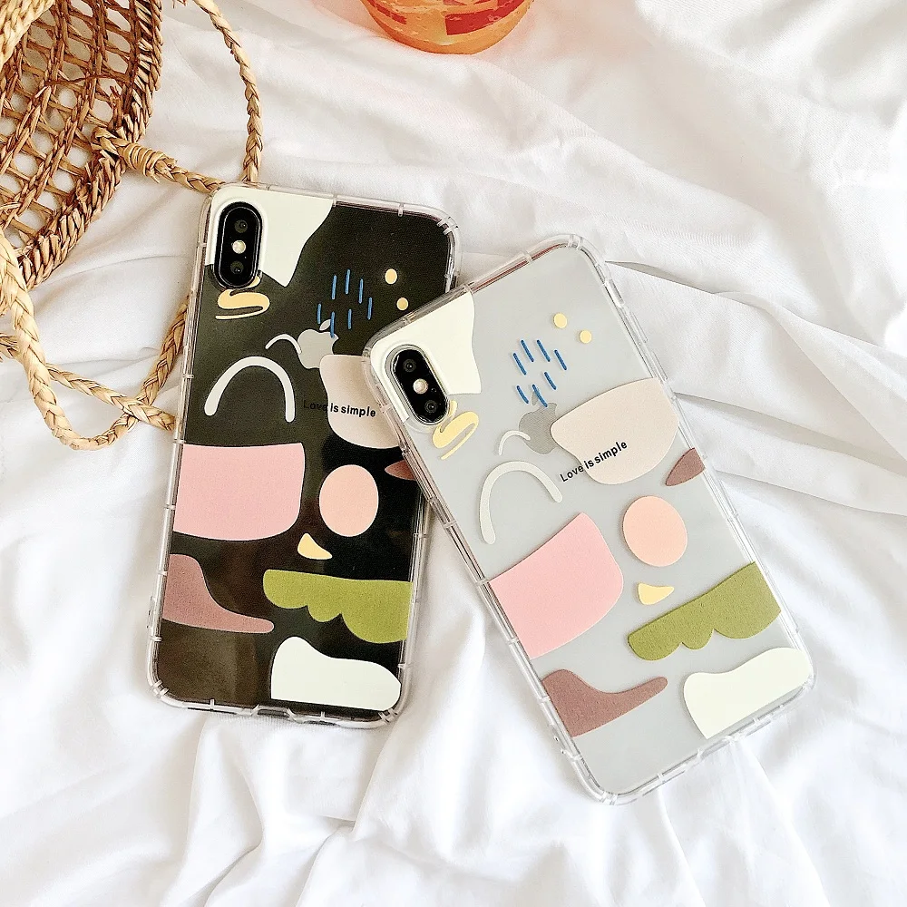 Корейский модный геометрический чехол для iPhone 8 7 6S 6 Plus XR XS X XSMax мягкий тонкий