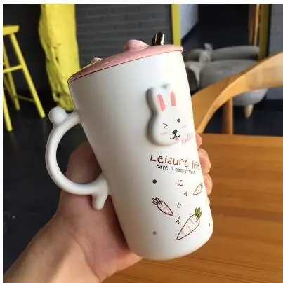 Drinkwaer милый зайчик с крышкой Ложка марка чашка креативная чашка кофе для завтрака офисная питьевая вода керамическая чашка