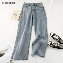 Винтажные корейские новые модные женские джинсовые брюки, Элегантные Синие черные джинсы, повседневные свободные женские брюки со средней талией