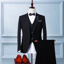 Männer Schwarzen Anzügen Hochwertigen Jacke Kleid Hochzeit Bräutigam Smoking 3 Stück Anzug (Jacke + Pants + Weste)