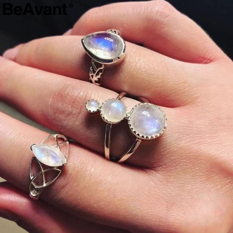 

BeAvant Retro crystal women rings set jewelry accessories Luxury brand knuckle silver rings Vintage wedding fashion ring female