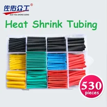 530pcs/set Heat Shrink Tubing Insulation Shrinkable Tube Assortment Electronic Polyolefin Ratio 2:1 Wrap Wire Cable Sleeve Kit