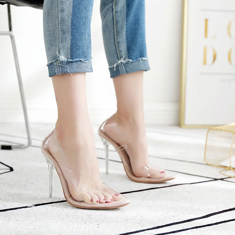 

Sexy PVC Transparent Pumps 2019 Fashion High Heel Shoes Pointed Toe shoes ladies single shoes summer women shoes