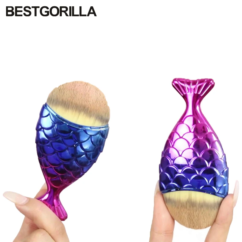 Best quality Fashion Mermaid Fish Makeup Brushes Powder Blush Foundation Make Up Brush Cosmetic Tools Brush Bag Separately