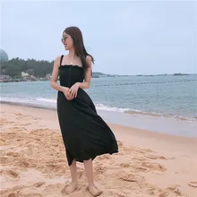 Lychee Girls Sexy Button Sleeveless Summer Women Dress Elastic Solid Long Dress Causal A Line Dress Female