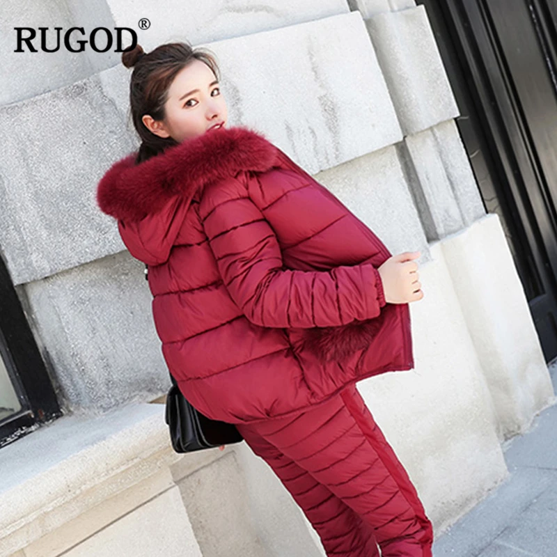 RUGOD Women Down Jacket Suit 2018 New Down Cotton-padded Coat and Pants Fashion Warm Outwear Suits Two-piece Winter Female Sets